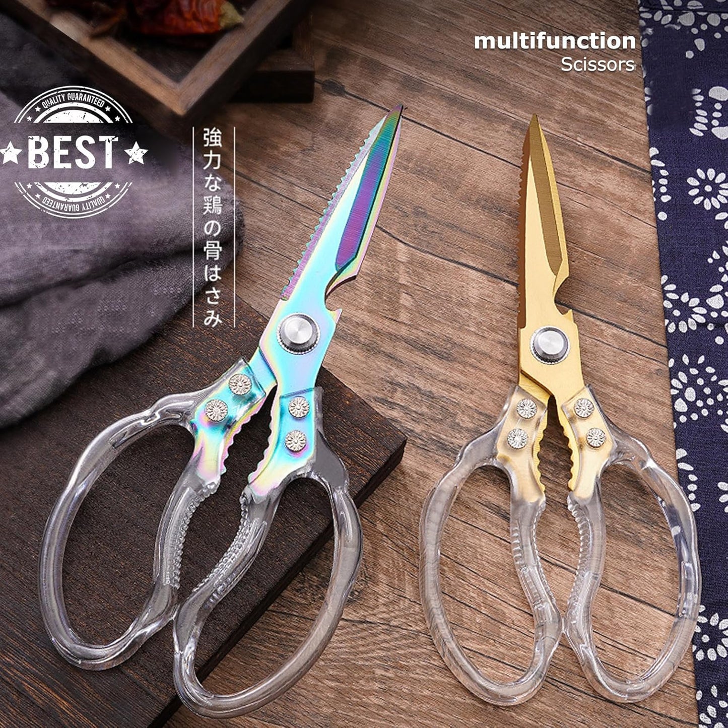 AWinjoy Heavy Duty Sharp Kitchen Scissors, Dishwasher Safe, Cooking Shears for Meat, Chicken, Fish, Poultry, Herb, Bread (Silver)