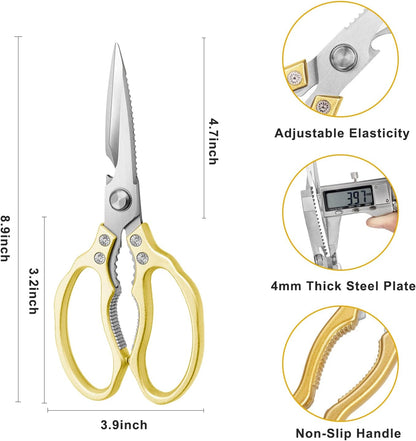 AWinjoy Heavy Duty Sharp Kitchen Scissors, Dishwasher Safe, Cooking Shears for Meat, Chicken, Fish, Poultry, Herb, Bread (Silver)