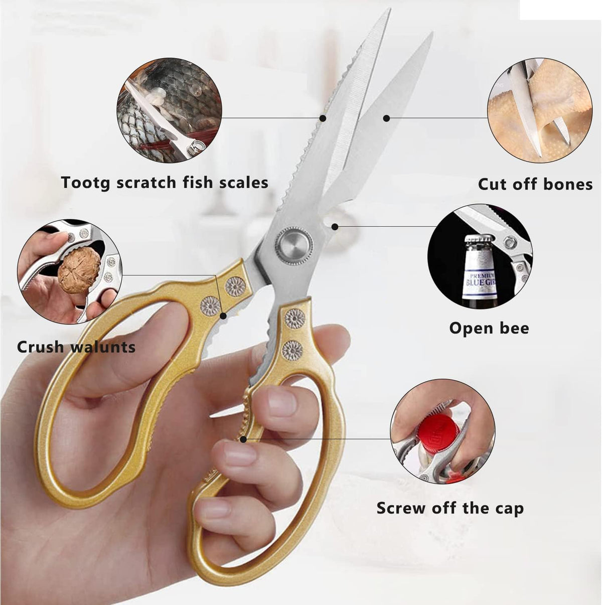 AWinjoy Heavy Duty Sharp Kitchen Scissors, Dishwasher Safe, Cooking Shears for Meat, Chicken, Fish, Poultry, Herb, Bread (Silver)