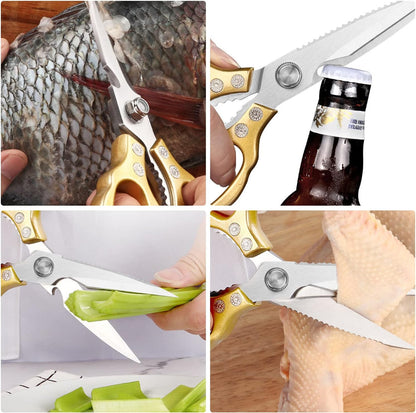 AWinjoy Heavy Duty Sharp Kitchen Scissors, Dishwasher Safe, Cooking Shears for Meat, Chicken, Fish, Poultry, Herb, Bread (Silver)