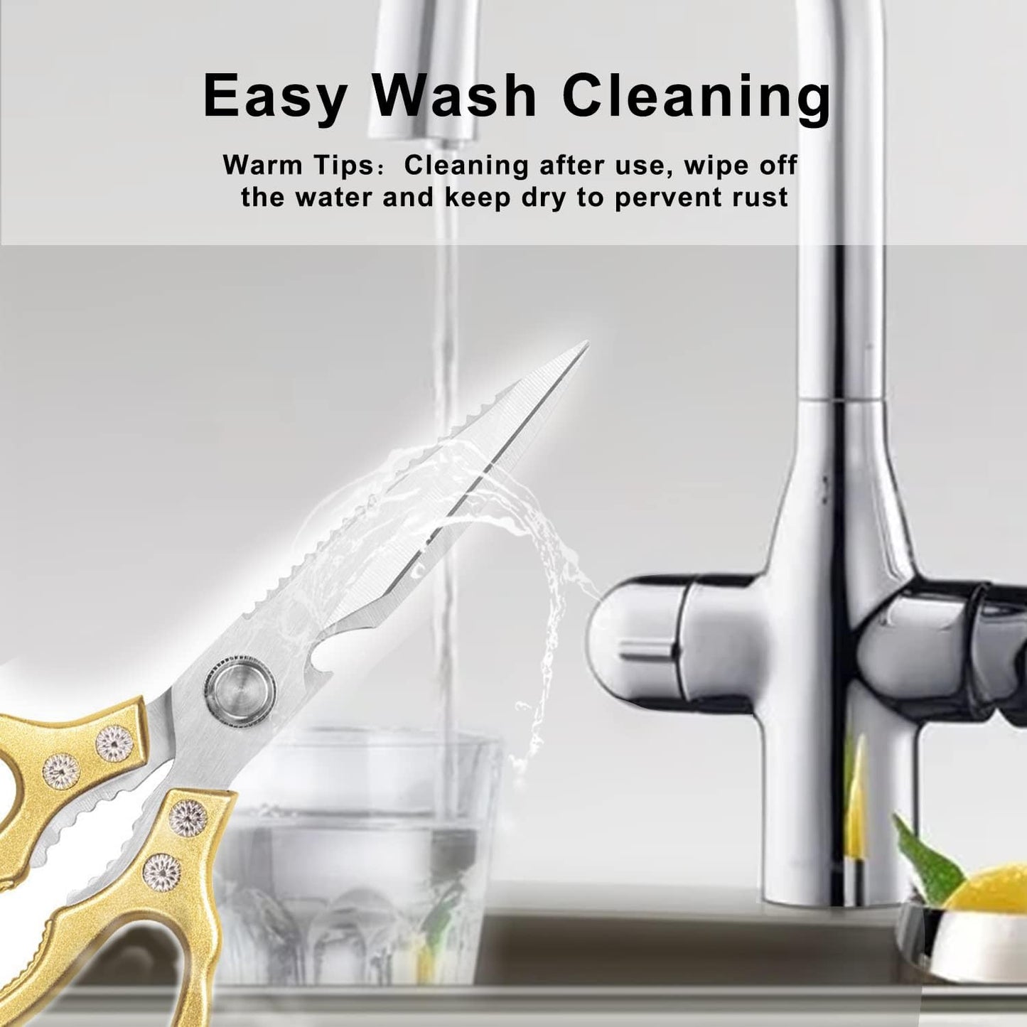 AWinjoy Heavy Duty Sharp Kitchen Scissors, Dishwasher Safe, Cooking Shears for Meat, Chicken, Fish, Poultry, Herb, Bread (Silver)