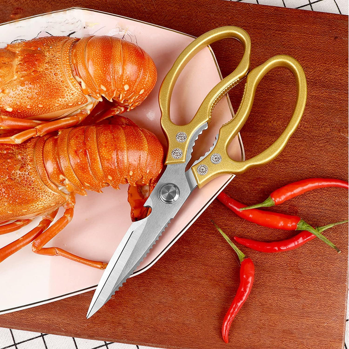 AWinjoy Heavy Duty Sharp Kitchen Scissors, Dishwasher Safe, Cooking Shears for Meat, Chicken, Fish, Poultry, Herb, Bread (Silver)