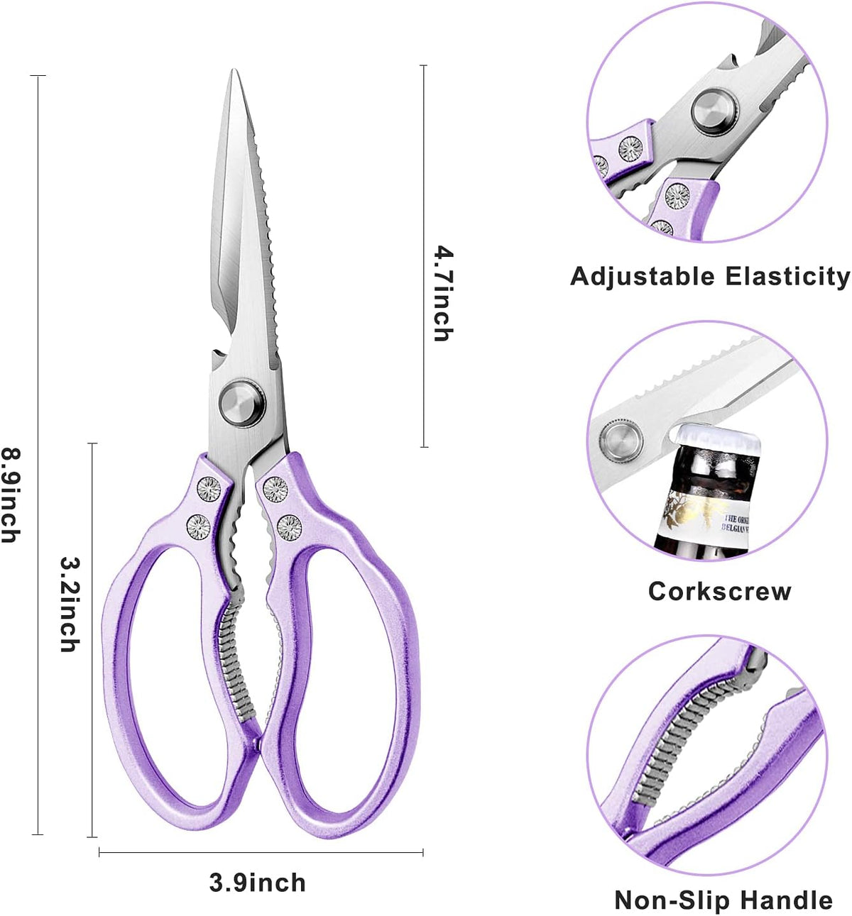AWinjoy Heavy Duty Sharp Kitchen Scissors, Dishwasher Safe, Cooking Shears for Meat, Chicken, Fish, Poultry, Herb, Bread (Silver)