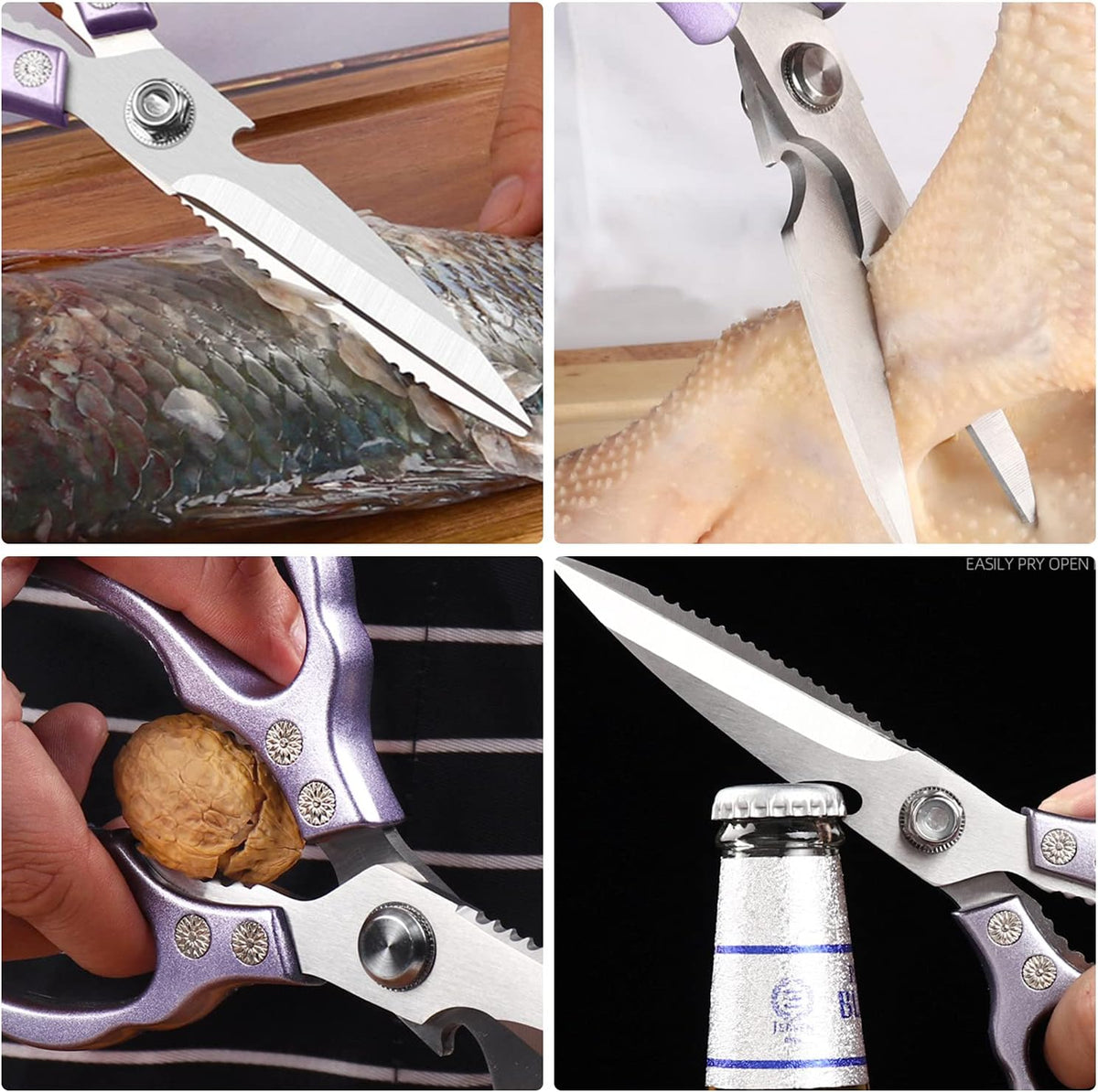AWinjoy Heavy Duty Sharp Kitchen Scissors, Dishwasher Safe, Cooking Shears for Meat, Chicken, Fish, Poultry, Herb, Bread (Silver)