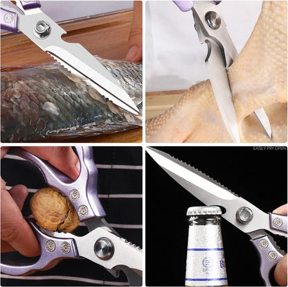 AWinjoy Heavy Duty Sharp Kitchen Scissors, Dishwasher Safe, Cooking Shears for Meat, Chicken, Fish, Poultry, Herb, Bread (Silver)