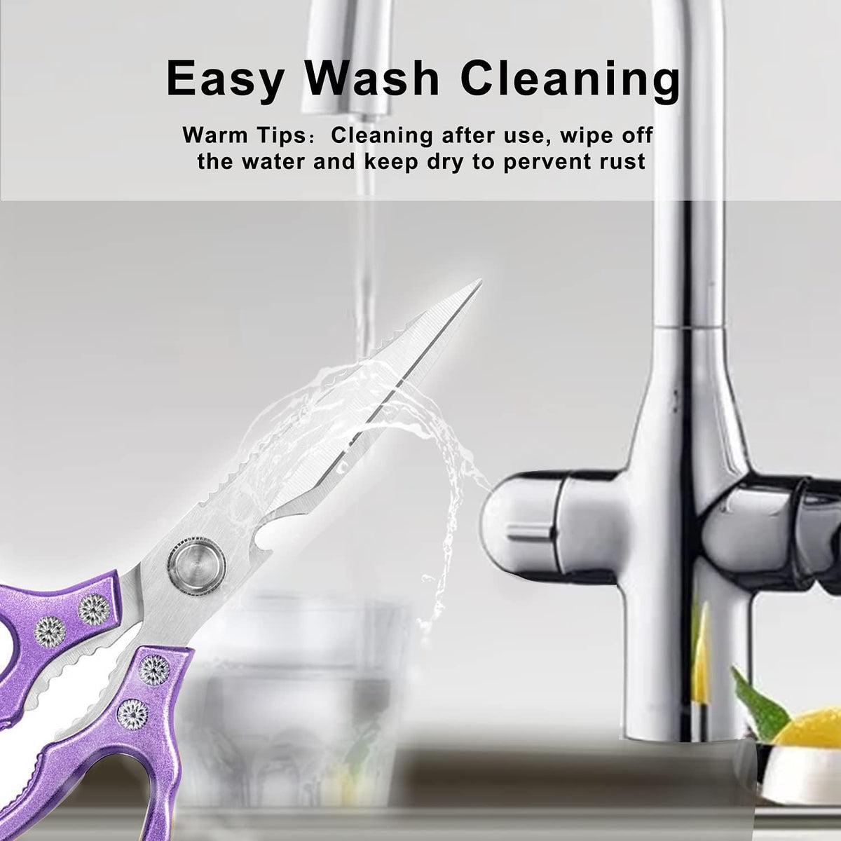 AWinjoy Heavy Duty Sharp Kitchen Scissors, Dishwasher Safe, Cooking Shears for Meat, Chicken, Fish, Poultry, Herb, Bread (Silver)