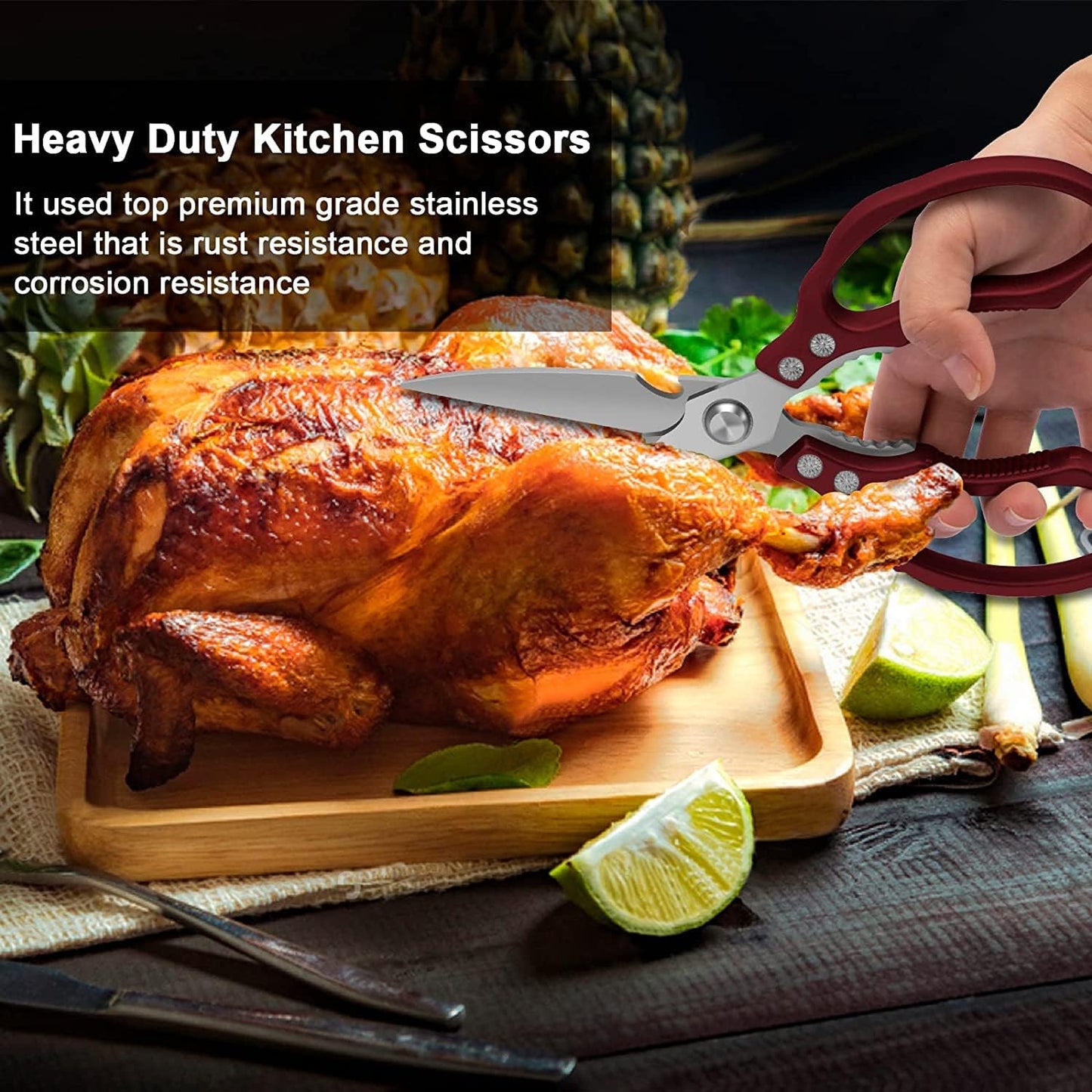 AWinjoy Heavy Duty Sharp Kitchen Scissors, Dishwasher Safe, Cooking Shears for Meat, Chicken, Fish, Poultry, Herb, Bread (Silver)