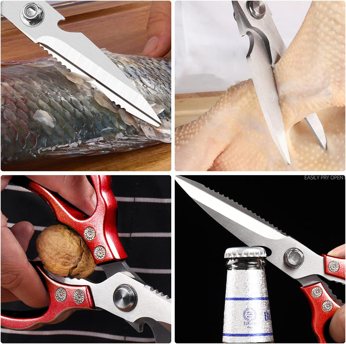 AWinjoy Heavy Duty Sharp Kitchen Scissors, Dishwasher Safe, Cooking Shears for Meat, Chicken, Fish, Poultry, Herb, Bread (Silver)
