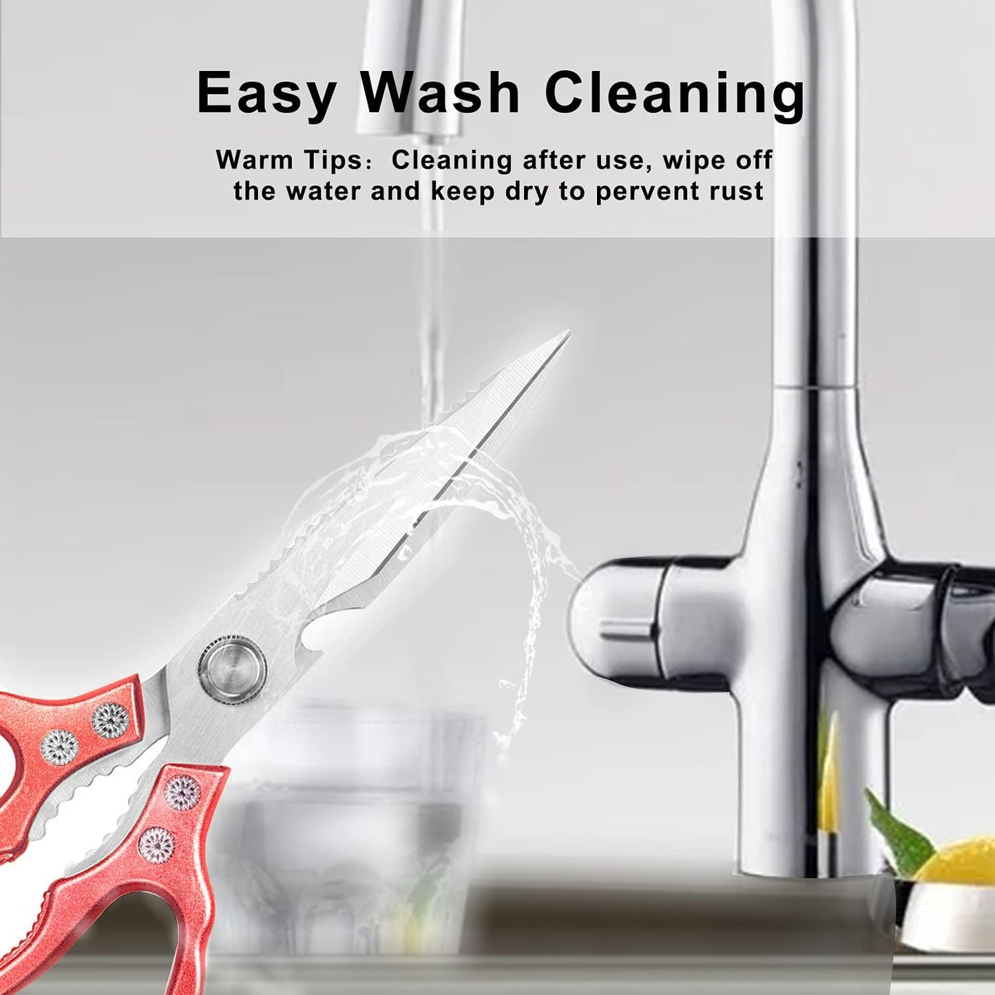 AWinjoy Heavy Duty Sharp Kitchen Scissors, Dishwasher Safe, Cooking Shears for Meat, Chicken, Fish, Poultry, Herb, Bread (Silver)
