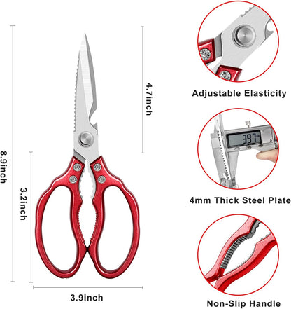 AWinjoy Heavy Duty Sharp Kitchen Scissors, Dishwasher Safe, Cooking Shears for Meat, Chicken, Fish, Poultry, Herb, Bread (Silver)