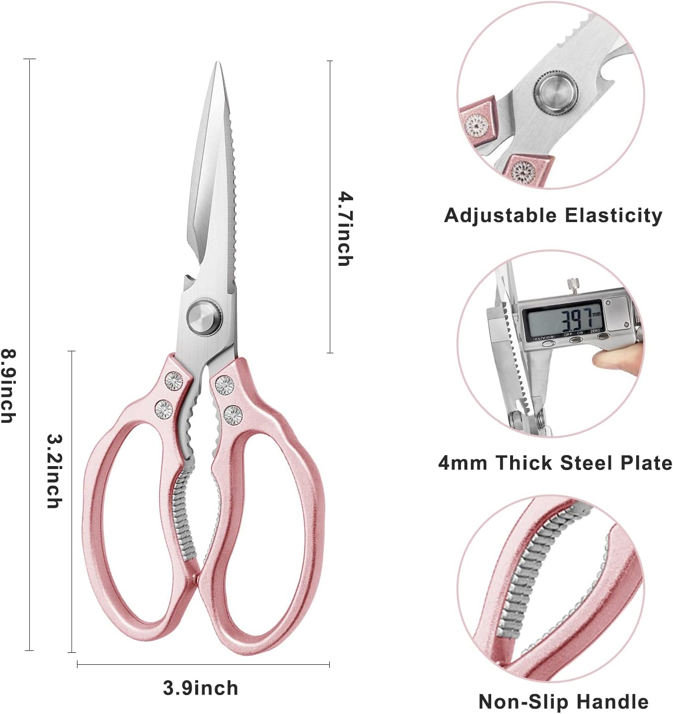 AWinjoy Heavy Duty Sharp Kitchen Scissors, Dishwasher Safe, Cooking Shears for Meat, Chicken, Fish, Poultry, Herb, Bread (Silver)