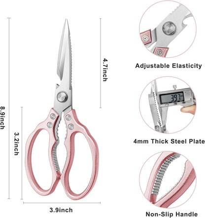 AWinjoy Heavy Duty Sharp Kitchen Scissors, Dishwasher Safe, Cooking Shears for Meat, Chicken, Fish, Poultry, Herb, Bread (Silver)