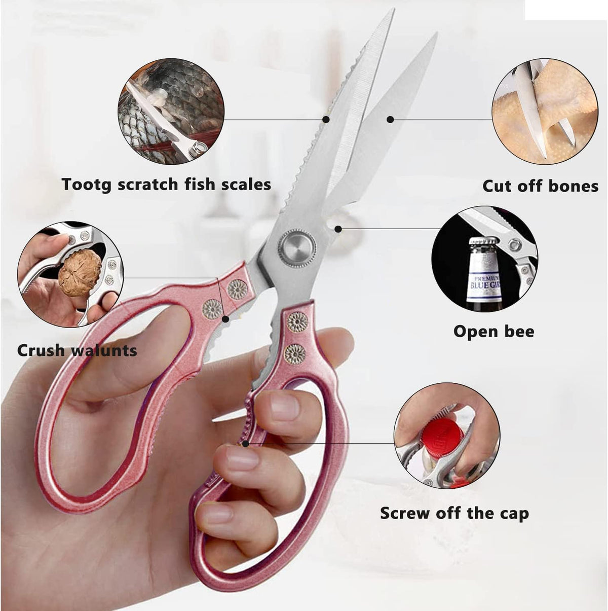 AWinjoy Heavy Duty Sharp Kitchen Scissors, Dishwasher Safe, Cooking Shears for Meat, Chicken, Fish, Poultry, Herb, Bread (Silver)