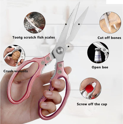 AWinjoy Heavy Duty Sharp Kitchen Scissors, Dishwasher Safe, Cooking Shears for Meat, Chicken, Fish, Poultry, Herb, Bread (Silver)