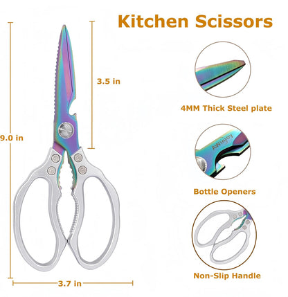 AWinjoy Heavy Duty Sharp Kitchen Scissors, Dishwasher Safe, Cooking Shears for Meat, Chicken, Fish, Poultry, Herb, Bread (Silver)