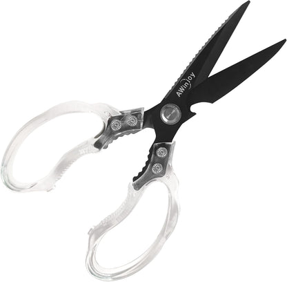 AWinjoy Heavy Duty Sharp Kitchen Scissors, Dishwasher Safe, Cooking Shears for Meat, Chicken, Fish, Poultry, Herb, Bread (Silver)
