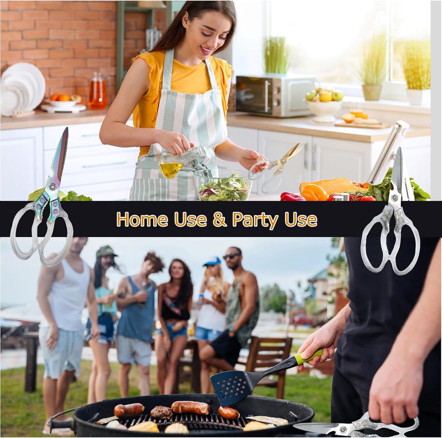 AWinjoy Heavy Duty Sharp Kitchen Scissors, Dishwasher Safe, Cooking Shears for Meat, Chicken, Fish, Poultry, Herb, Bread (Silver)