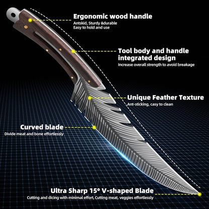 8.5”Sharp Feather Boning Knife Hand Forged for Meat Cutting with Sheath