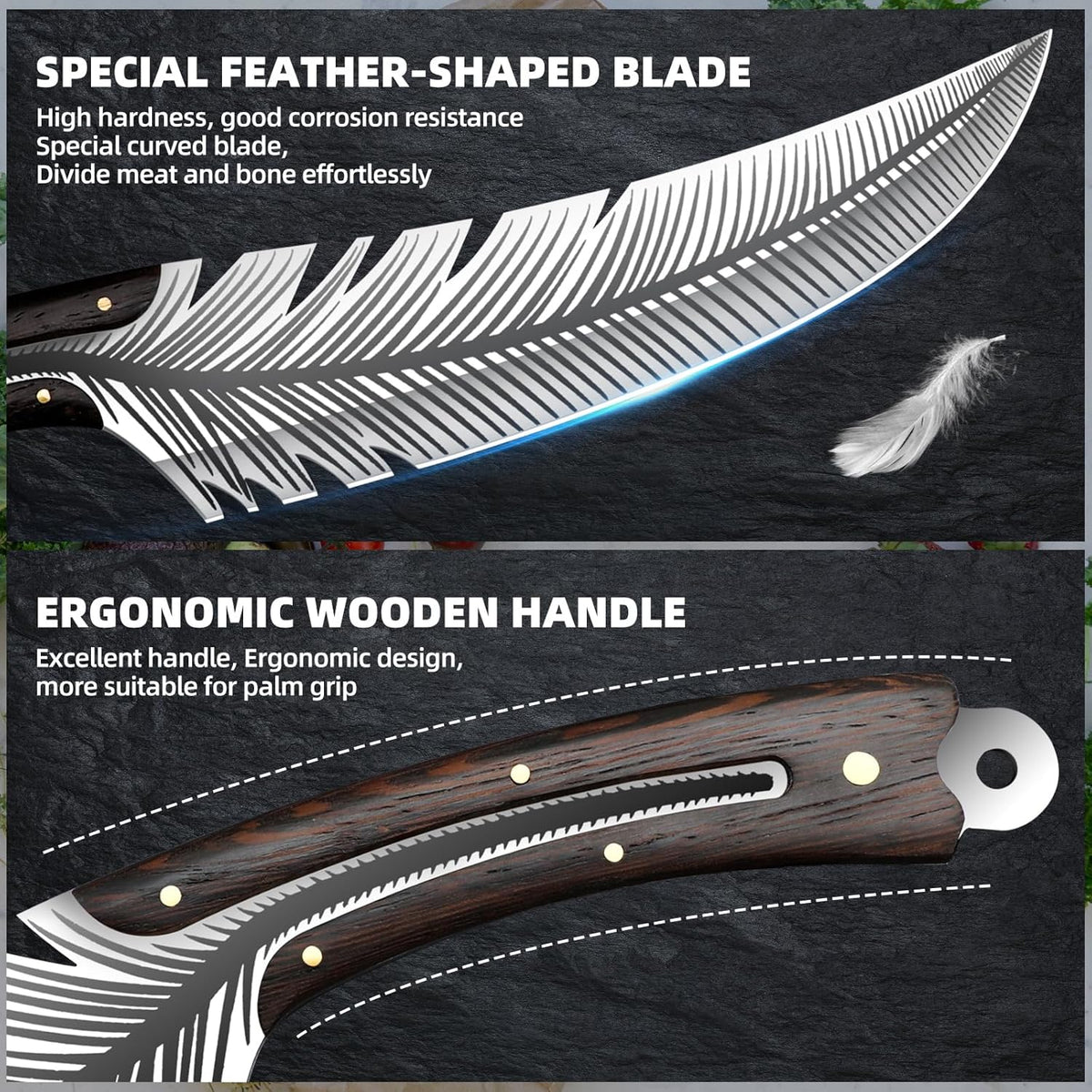 8.5”Sharp Feather Boning Knife Hand Forged for Meat Cutting with Sheath