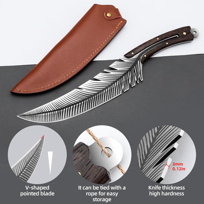 8.5”Sharp Feather Boning Knife Hand Forged for Meat Cutting with Sheath