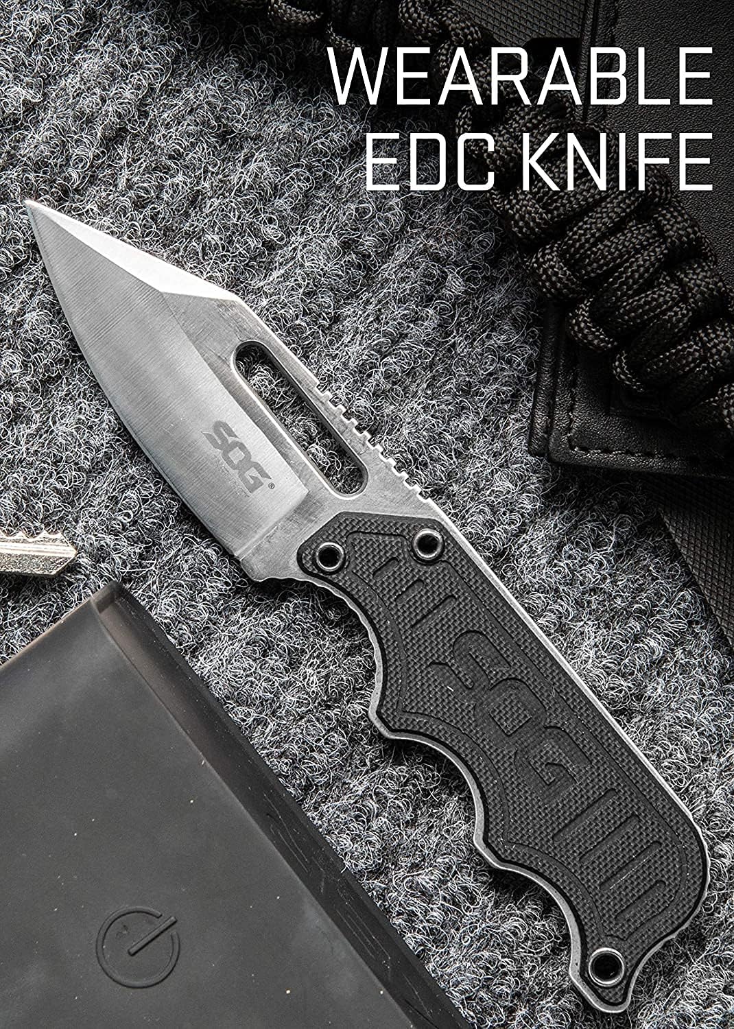 Small Fixed Blade Knife - Instinct Boot Knife, EDC Knife, Neck Knife, 2.3 Inch Full Tang Blade w/ Knife Sheath and Clip, 4in. x 1in. x 8.5in. (NB1012-CP) , Black