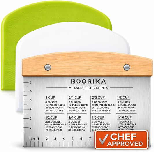 Dough Scraper & Bench Scraper Kitchen – Stainless Steel Sourdough Tools – Dough Cutter for Sourdough Bread, Pizza, and Flat Top Griddles – Chef Approved (Light)