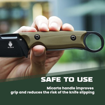 Cabox Fixed Blade Knife, 3.36" D2 Steel Fixed Blade Hunting Knife | G10 Handle with Sheath, EDC Knives for Survival Hunting Camping Knives 1048A3