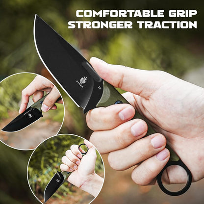 Cabox Fixed Blade Knife, 3.36" D2 Steel Fixed Blade Hunting Knife | G10 Handle with Sheath, EDC Knives for Survival Hunting Camping Knives 1048A3