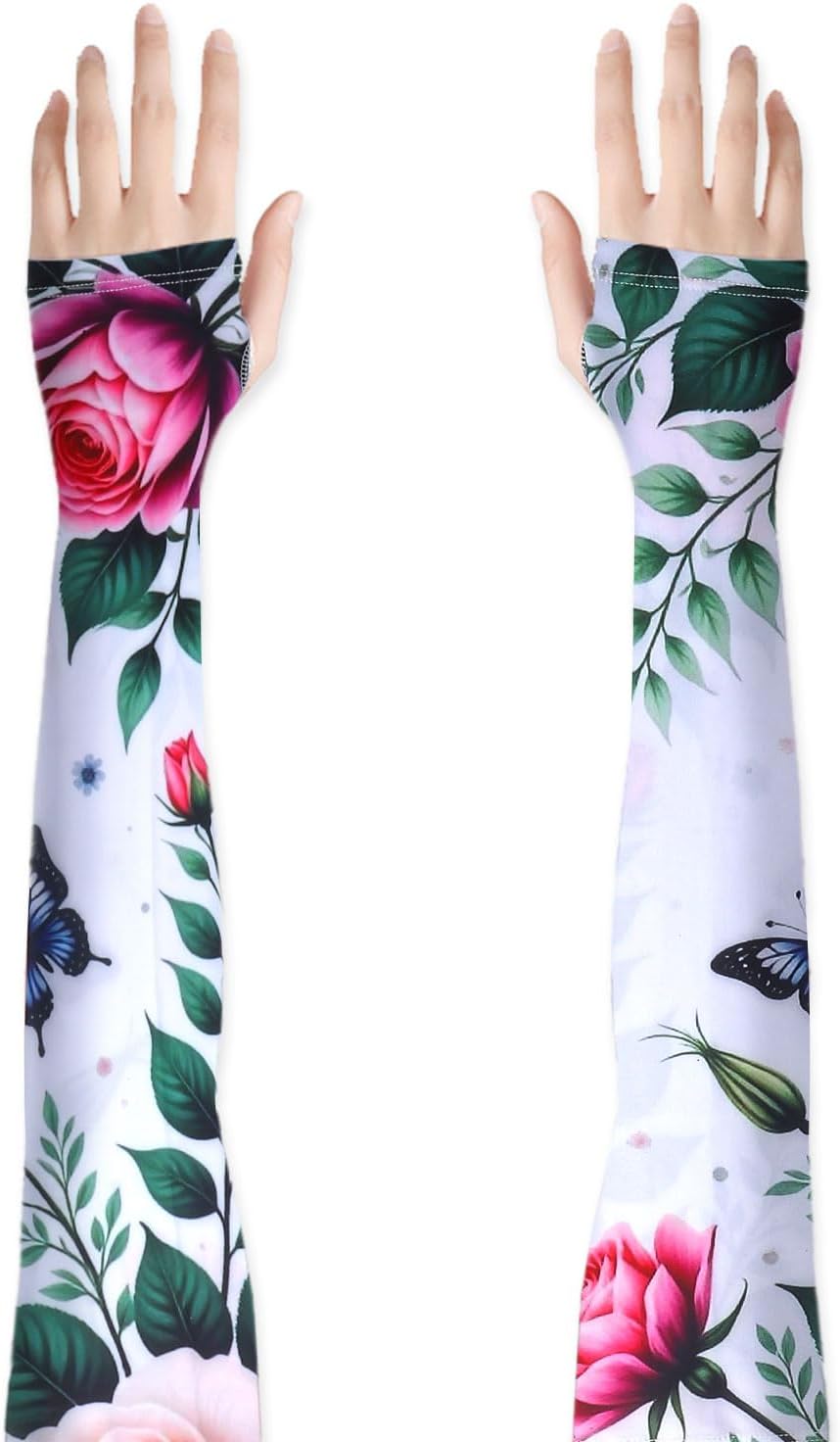 1 Pair White Flower Gardening Sleeves for Women Man
