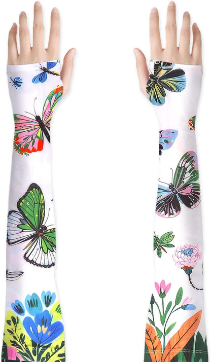 1 Pair White Flower Gardening Sleeves for Women Man