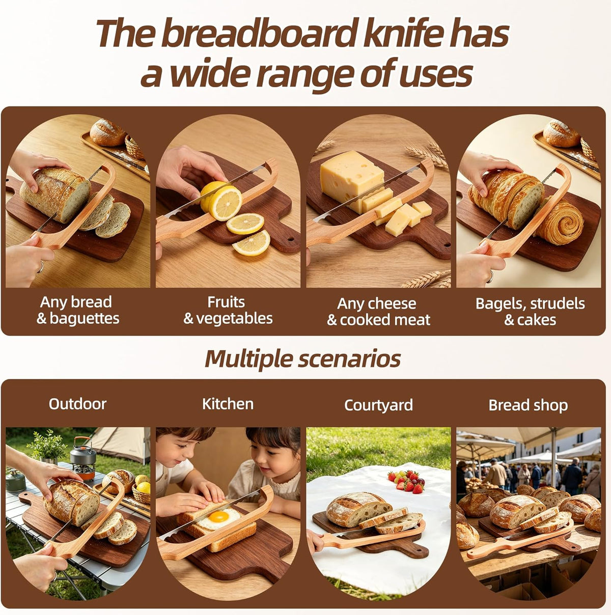 Sourdough Bread Knife & Bread Board Set,Sharp and Crack Resistant