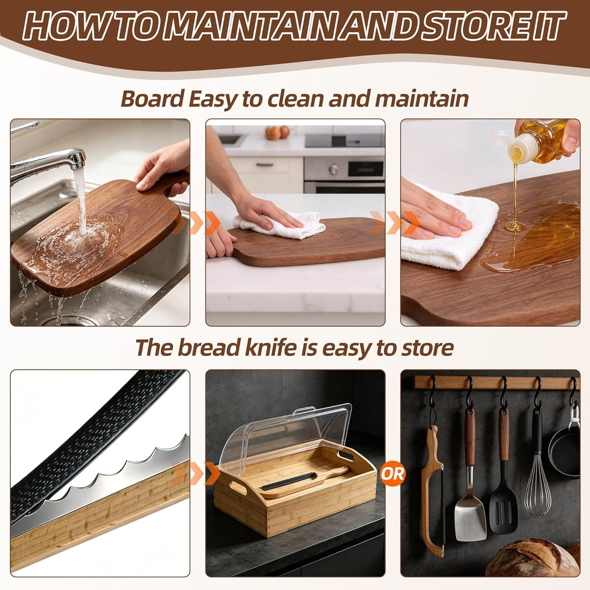 Sourdough Bread Knife & Bread Board Set,Sharp and Crack Resistant