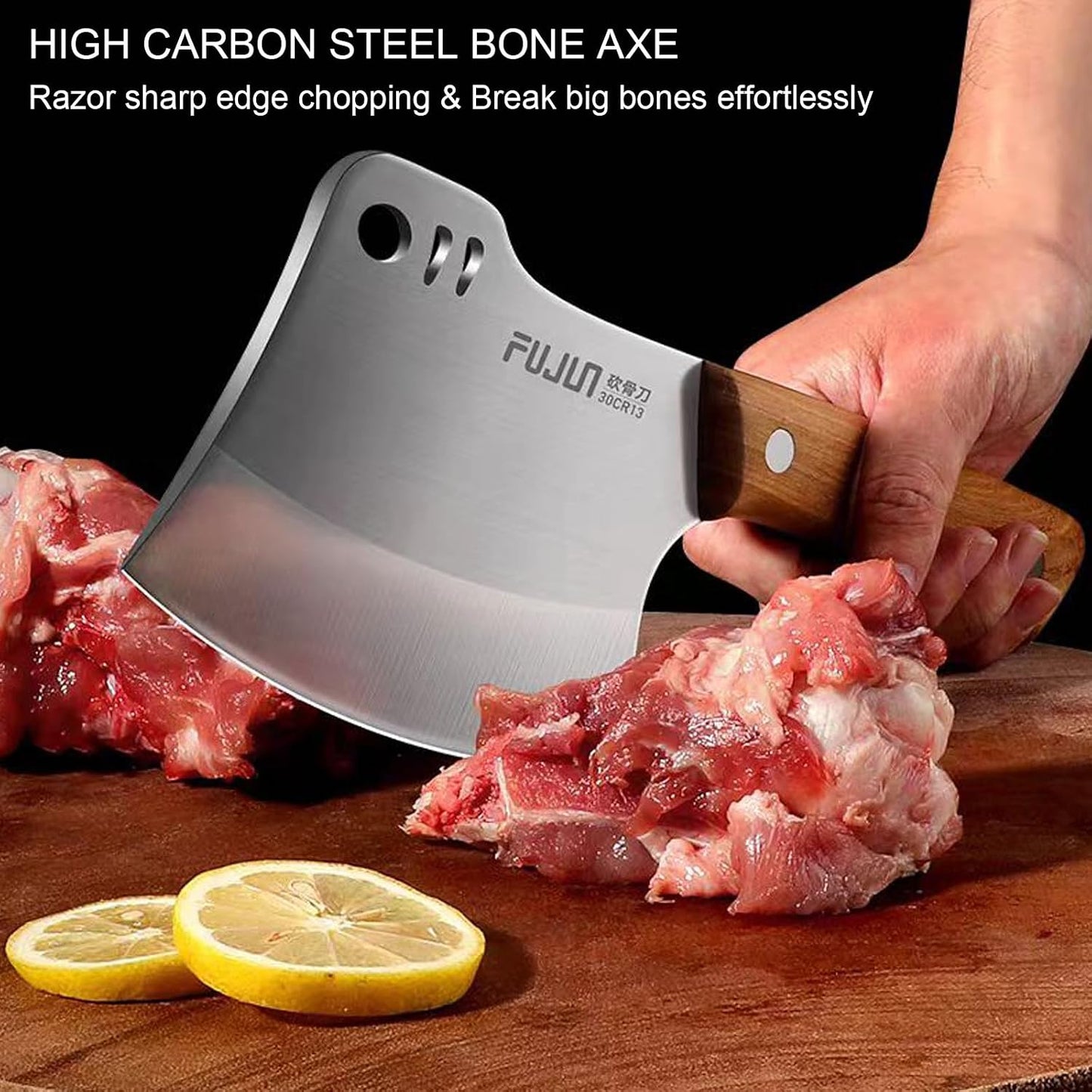 Meat Bone Cleaver Knife for Meat Cutting, Handmade Heavy Duty Butcher Axes, Hand Forged Full Tang Chopper for Home Kitchen Outdoor BBQ Camping Birthday Christmas Mother Father Gifts Idea Men