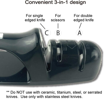 Kitchen Knife Sharpener [ Made in Japan ] 3-in-1 Design for Single Bevel, Double Bevel, and Scissors