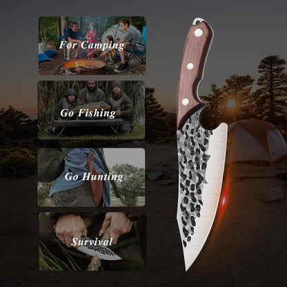 Huusk Japanese Chef Knife with Sheath, Hand Forged Cooking Knives | Viking Kitchen Knife with Ergonomic Full Tang Handle for Camping & BBQ, Cool Gifts for Men