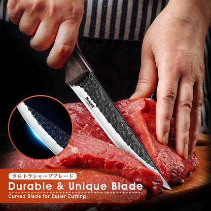 Huusk Japanese Chef Knife with Sheath, Hand Forged Cooking Knives | Viking Kitchen Knife with Ergonomic Full Tang Handle for Camping & BBQ, Cool Gifts for Men