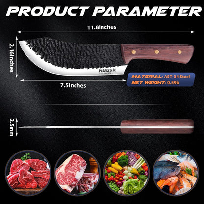 Huusk Japanese Chef Knife with Sheath, Hand Forged Cooking Knives | Viking Kitchen Knife with Ergonomic Full Tang Handle for Camping & BBQ, Cool Gifts for Men