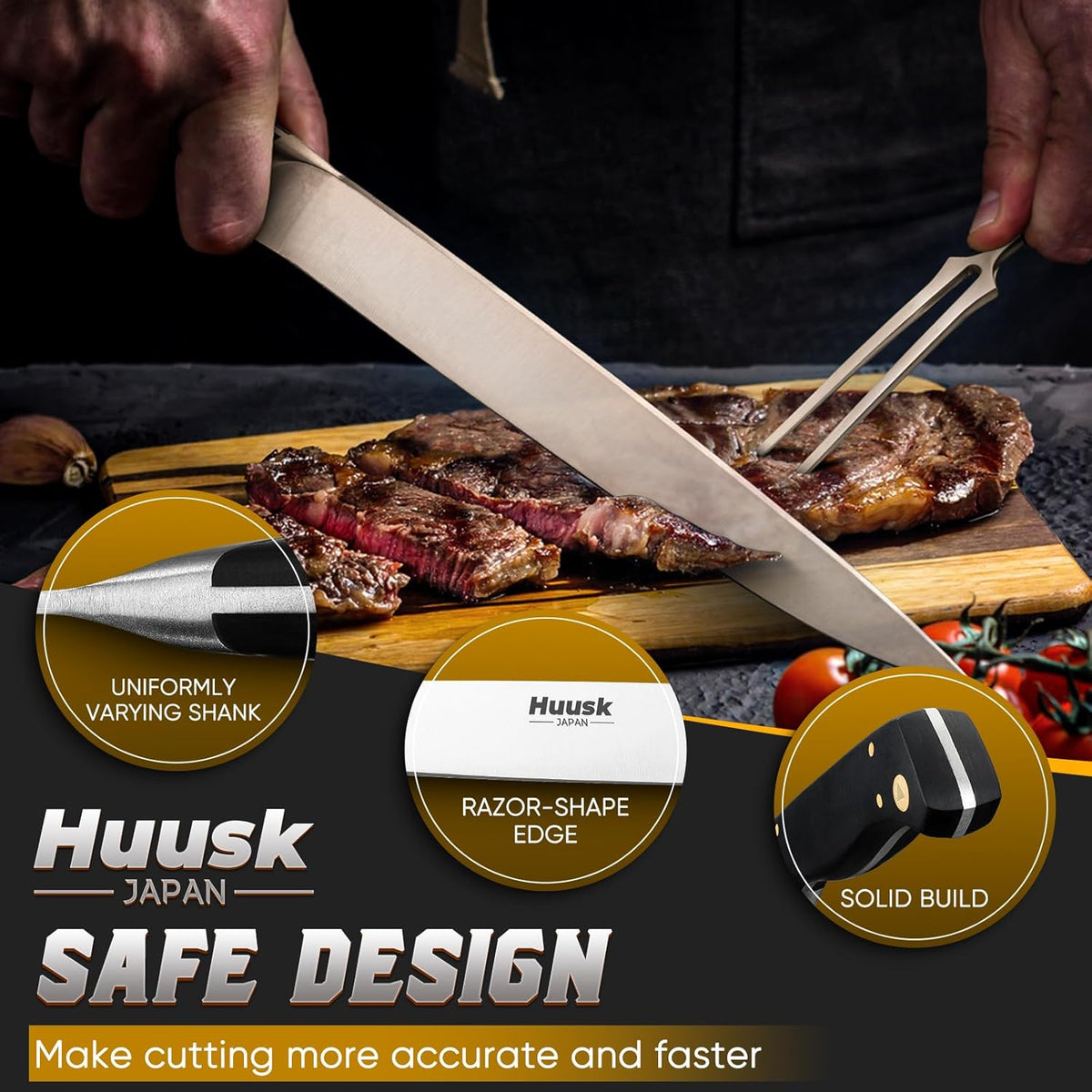 Huusk Japanese Chef Knife with Sheath, Hand Forged Cooking Knives | Viking Kitchen Knife with Ergonomic Full Tang Handle for Camping & BBQ, Cool Gifts for Men