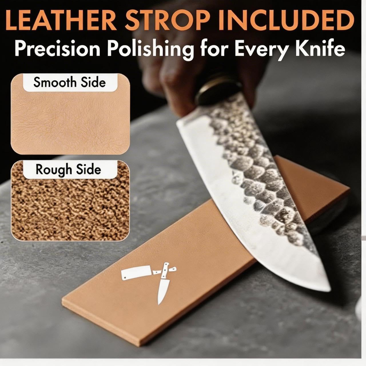 Premium Rolling Knife Sharpener Kit - High Carbon 400/1000/3000 Grit Diamond & Ceramic Discs, 15° & 20° Angles, Leather Strop & Anticut Gloves | Knife Sharpener for Chef, Santoku, & Utility Knives