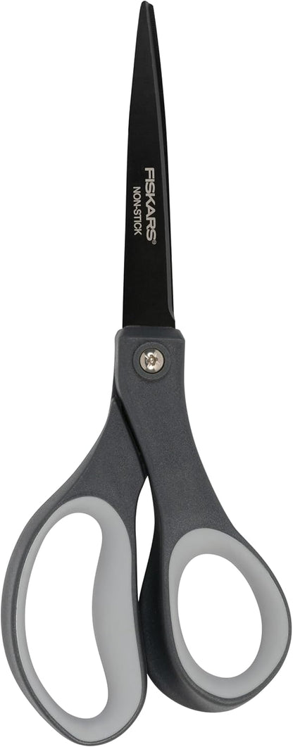 8" Non-Stick Titanium SoftGrip All Purpose Scissors for Office | Stainless Steel Blades for Paper, Cardboard, Tape & Glue, Everyday Cutting Tasks, Home, Office, and Arts & Crafts, Gray