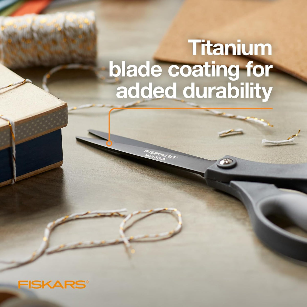 8" Non-Stick Titanium SoftGrip All Purpose Scissors for Office | Stainless Steel Blades for Paper, Cardboard, Tape & Glue, Everyday Cutting Tasks, Home, Office, and Arts & Crafts, Gray