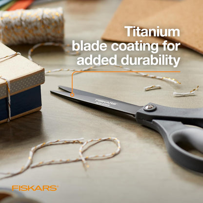 8" Non-Stick Titanium SoftGrip All Purpose Scissors for Office | Stainless Steel Blades for Paper, Cardboard, Tape & Glue, Everyday Cutting Tasks, Home, Office, and Arts & Crafts, Gray