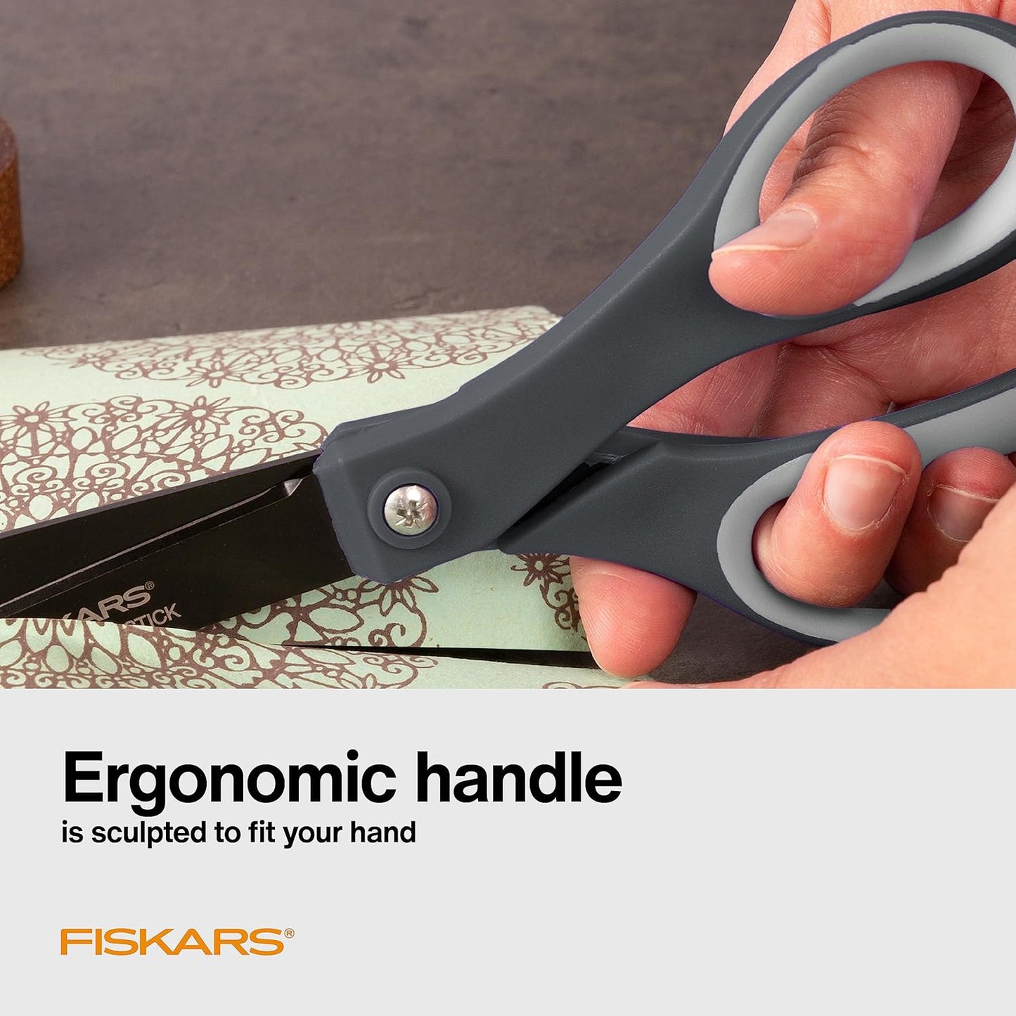 8" Non-Stick Titanium SoftGrip All Purpose Scissors for Office | Stainless Steel Blades for Paper, Cardboard, Tape & Glue, Everyday Cutting Tasks, Home, Office, and Arts & Crafts, Gray