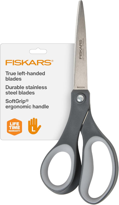 8" Non-Stick Titanium SoftGrip All Purpose Scissors for Office | Stainless Steel Blades for Paper, Cardboard, Tape & Glue, Everyday Cutting Tasks, Home, Office, and Arts & Crafts, Gray