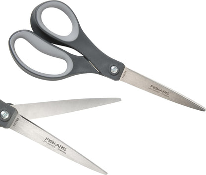 8" Non-Stick Titanium SoftGrip All Purpose Scissors for Office | Stainless Steel Blades for Paper, Cardboard, Tape & Glue, Everyday Cutting Tasks, Home, Office, and Arts & Crafts, Gray