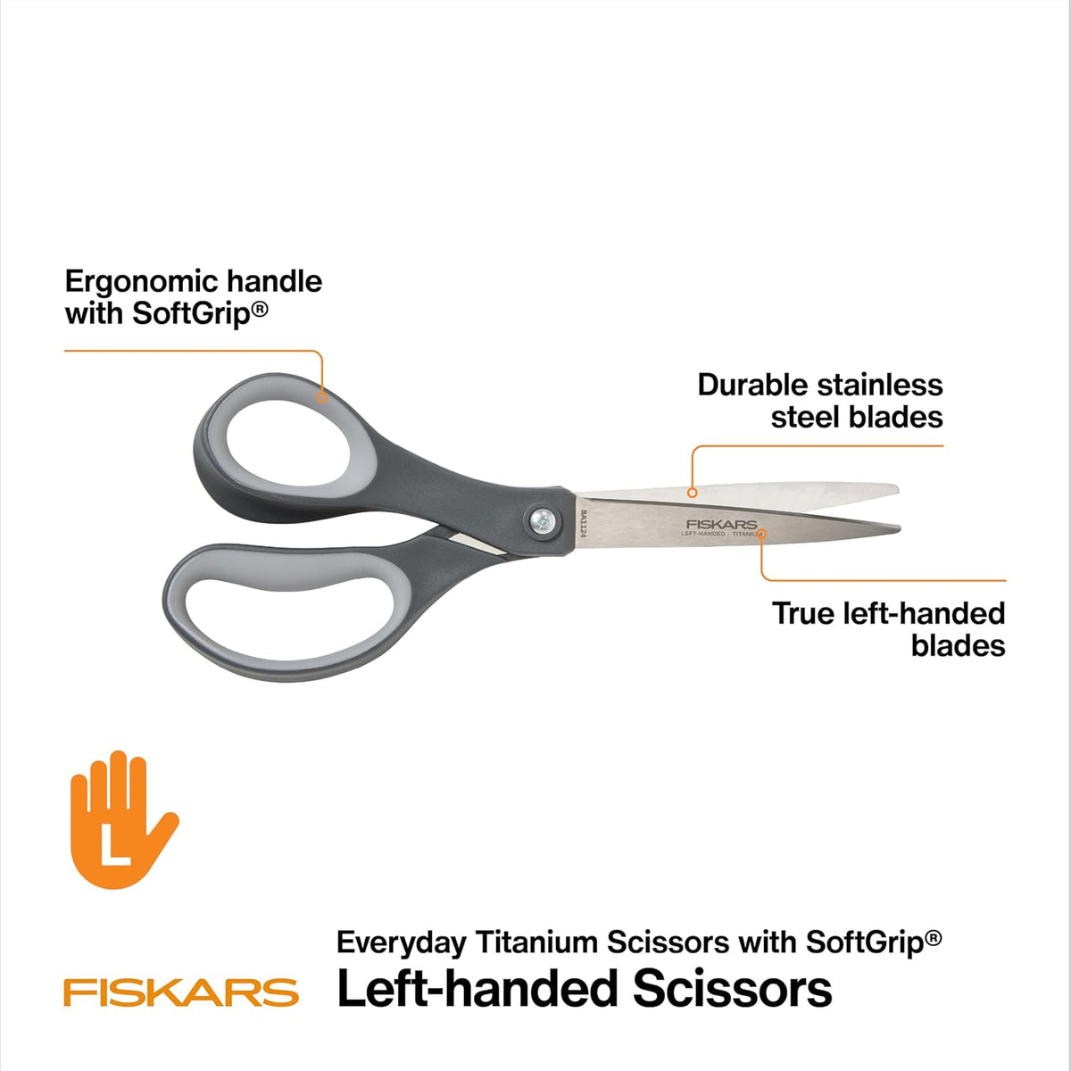 8" Non-Stick Titanium SoftGrip All Purpose Scissors for Office | Stainless Steel Blades for Paper, Cardboard, Tape & Glue, Everyday Cutting Tasks, Home, Office, and Arts & Crafts, Gray