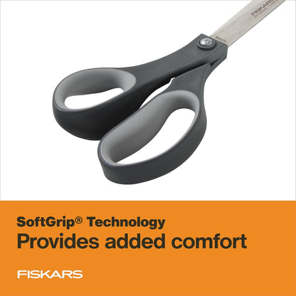 8" Non-Stick Titanium SoftGrip All Purpose Scissors for Office | Stainless Steel Blades for Paper, Cardboard, Tape & Glue, Everyday Cutting Tasks, Home, Office, and Arts & Crafts, Gray
