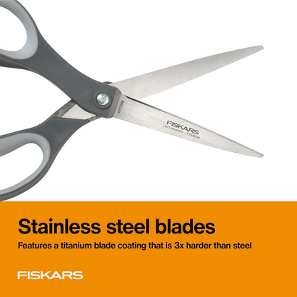8" Non-Stick Titanium SoftGrip All Purpose Scissors for Office | Stainless Steel Blades for Paper, Cardboard, Tape & Glue, Everyday Cutting Tasks, Home, Office, and Arts & Crafts, Gray
