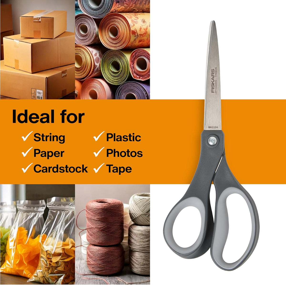8" Non-Stick Titanium SoftGrip All Purpose Scissors for Office | Stainless Steel Blades for Paper, Cardboard, Tape & Glue, Everyday Cutting Tasks, Home, Office, and Arts & Crafts, Gray