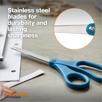 8" Non-Stick Titanium SoftGrip All Purpose Scissors for Office | Stainless Steel Blades for Paper, Cardboard, Tape & Glue, Everyday Cutting Tasks, Home, Office, and Arts & Crafts, Gray